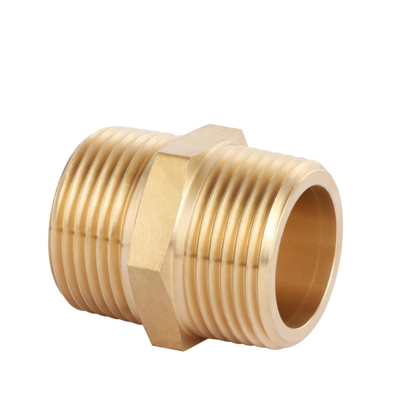 U.S. Solid Brass Pipe Fitting, Hex Nipple, 1" x 1" NPT Male Pipe Adapter - Image 2